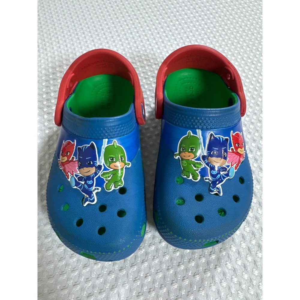 Crocs Clogs Toddler 10 PJ Masks Fun Lab Blue Red Green Casual EUC